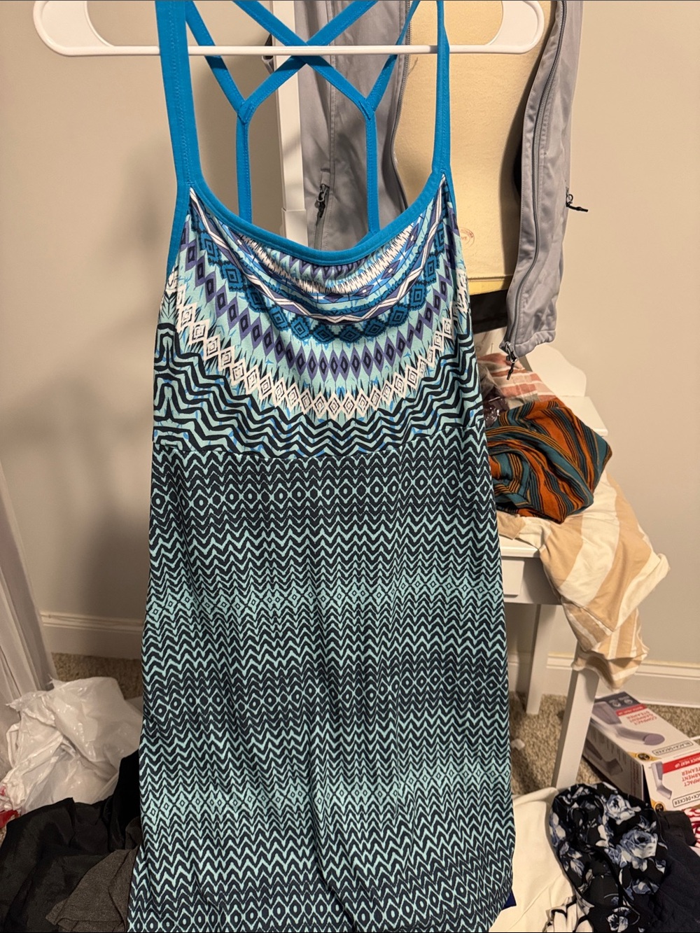 Prana Teal and Navy Patterned Strappy Dress